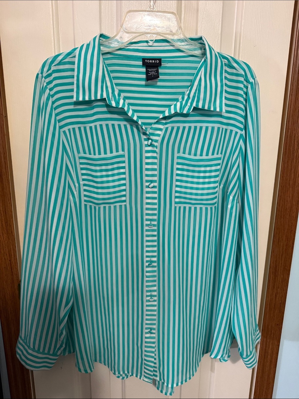 torrid Teal & White Striped Button-Down Blouse size2